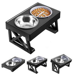 Dog Bowls Feeders Double Elevated Stand 3 Adjustable Height Pet Slow Feeding Dish Bowl Medium Big Food Water Table 231031