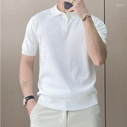 Men's T Shirts 897504629 Men's Texture 3d Elastic Plain Summer Short Sleeve Men Oversized Clothing Black White Business Work Polo Slim