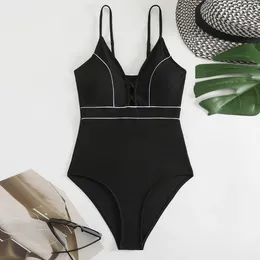 Women's Swimwear 2023 Sexy Stripe Patchwork Women One Piece Swimsuit Female V-Neck Bathing Suit Beach Wear Push Up Monokini Swim