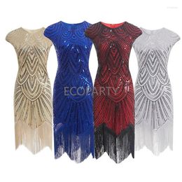 Casual Dresses Womens 1920s Vintage Flapper Great Gatsby Party Dress O-Neck Sleeve Sequin Fringe Midi Summer Art Deco Embellished