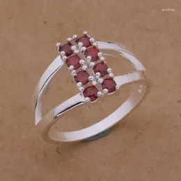 Cluster Rings JZ-AR318 Wedding Party Gifts Silver Colour Wholesale Fashion Jewellery Bi-Wring Inlaid Red Stone Finger Ring Apzajhga