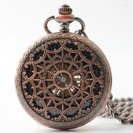 Pocket Watches High Quality Steampunk Red Bronze Hollowed Mechanical Watch Vintage Roman Dial Men Gift With Chain