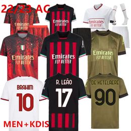 2023 Novo AC Milans Ibrahimovic Soccer Jerseys 22 23 Giroud Rafael Leao Kids Kit Full Set Maglia Home Away Away Away