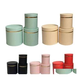 Gift Wrap 3Pcs/Set Round Floral Boxes Flower Packaging Paper Storage Box Florist Bouquet Birthday Gifts H1231 Drop Delivery Home Gar Dhdii