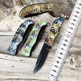 Small Folding Knife Portable Printed Camping Knife Multi function Stainless Steel Pocket Paring Knife EDC Tool Cutter Black Blades