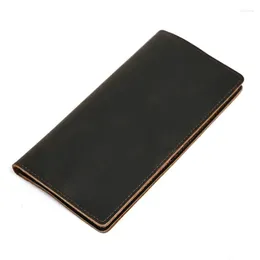 Wallets & Holders Top Genuine Leather Men's Long Wallet Retro For Men Purse Brown Thin Coin Card Bag