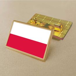 Party Polish Flag Pin 2.5*1.5cm Zinc Die-cast Pvc Colour Coated Gold Rectangular Medallion Badge Without Added Resin