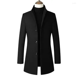 Men's Trench Coats Mens Windbreaker Jacket Long Overcoat Men Plus Size 3xl 4xl Coat Stand Collar Slim Casual Business Black Wool Male