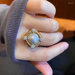 Cluster Rings Vintage 2023 Trendy Gold Color Statement Big Baroque Adjustable Open Pearl For Women Personality Summer Fashion Jewelry