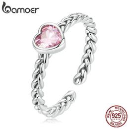 Solitaire Ring 925 Sterling Silver Braided Texture Twisted Band Heart Rings Fine Jewelry Gift for Women 231031