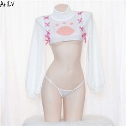 Ani Cartoon Anime Kawaii Cute Cat Paw Turtleneck Sweater Swimsuit Costume Lolita Gir Pamas Uniform Pool Party Cosplay cosplay