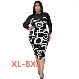 Plus Size Dresses 4xl 5xl 6xl 7xl 8xl Large Women's Dress Stitching Print Slim