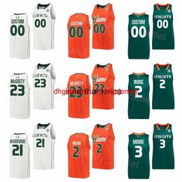 NCAA Hurricanes College Basketball 23 Kameron McGusty Jersey 2 Isaiah Wong 3 Charlie Moore 11 Miller 21 Sam Waardenburg 1 Anthony Walker Orange Green White