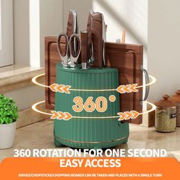 Bar Tools 360 Rotation Knife Holder Pot Cover Stand Kitchen Inserted Plastic Knives Block Cutlery Scissor Cutting Board Storage Tank 231101