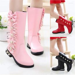 Boots 2023 Winter Children Snow Fashion Bow Girls Princess Knight Plus Velvet Kids High Casual Shoes