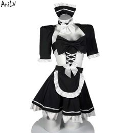 Ani Women Coffee Maid Dress Temptation Uniform Sexy Lingerie Anime Girl Black Bow Nightdress Outfits Pamas Erotic Costumes cosplay