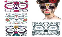 Mexican Halloween Decor Face Tattoo Stickers Facial Makeup Sticker Day of the Dead Skull Mask Waterproof Masquerade Jk19093053696