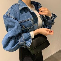 Women s Jackets 2023 Fall Fashion Casual Denim Coats Turn down Collar Single Breasted Crop Women Chic Patchwork Long Sleeve Outwears 231101