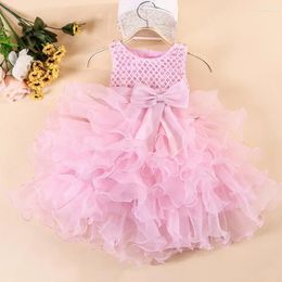 Girl Dresses Baby Girls Sleeveless Beading Layered Tulle Party Wedding Dress Formal Kids Clothes