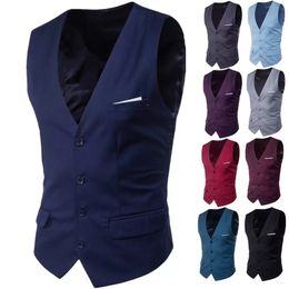 Men's Vests High Quality Men Suit Vest Waistcoat Business Casual Slim Groom Groomsman Wedding Dress Blazer 9 Colours Formal Party 230331