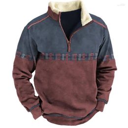 Men's Hoodies 897504629 Men's 2023 Casual Mens Sweatshirt Wool Lining Long Sleeve Zipper Turndown Collar Loose Pullover Vintage