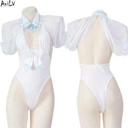 Ani Anime Gilr Student School Sailor One-piece Swimsuit Swimwear Women V-neck Chiffon Bodysuit Unifrom Costumes Cosplay cosplay