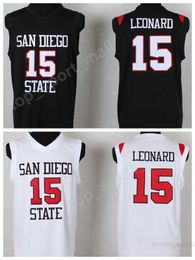 Men College 15 Kawhi Leonard San Diego State Jerseys Cheap Black Team Color White Basketball Leonard Jerseys University Breathable Quality