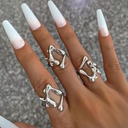 Cluster Rings Geometry Irregular Line Alien Lava Folds Silver Color Metal Ring For Women Party Trendy Punk Jewelry Gifts HUANZHI 2023