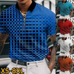 Men's Polos 3D Digital Printing Zip T-shirt Summer Casual Short Sleeve Street Style Series Clothes Lapel Top Fashion Polo Shirt XS-8XL