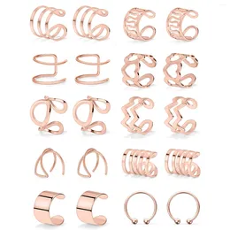 Backs Earrings 2-20pcs Rosegold Stainless Steel Adjustable Non-Piercing Cartilage Clip On Wrap Fake Ear Cuff Lip Nose Ring