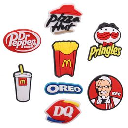 MOQ 20Pcs PVC Cartoon Food Brand French Fries Pizza Burger Shoe Charm Accessories Decoration Buckcle for Clog Bracelet Wristband Party Gift