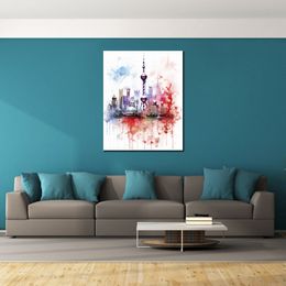 World Famous Building the Oriental Pearl Tower China Modern Colourful Art Canvas Print Picture Poster for Living Room Wall Decor
