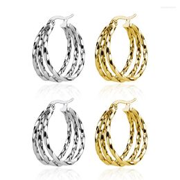 Hoop Earrings Classic Simple Three Layers Earring For Women Gold Color Geometric Pattern Suit Various Occasions Metal Versatile Female