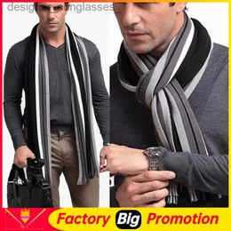 Scarves New Men'S Autumn Winter Warm Cashmere Scarf Classic Striped Business Scarf Long Tassel Knit Scarf Fashion Men Soft Plaid ScarvesL231101