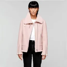 Women's Leather Natural Sheep Fur One Luxury Asymmetric Inclined Zipper Women Warm Coat
