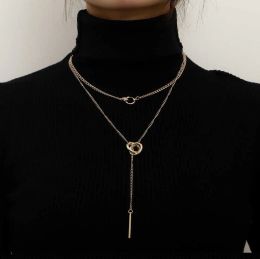CT designer jewerly cool double collar chain tassel long rod pendant necklace personalized clavicle diamond jewlery fashion jewelry layered Women Men couple