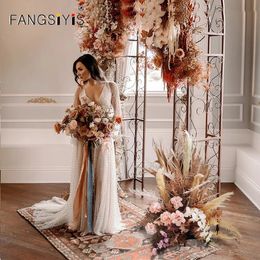 Dried Flowers Luxury Natural Pampas Grass Pu Fan Artificial Flower Row Wedding Arch Deco Reed Rose Hanging Floral Arrangement Party Prop 231101