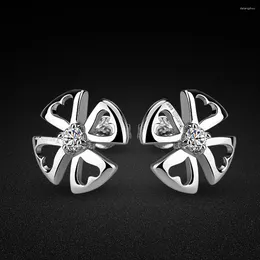 Stud Earrings 925 Sterling Silver Clovor Flower Ear Cartilage Piercing Earring Fine Jewelry CZ Cubic Zirconia Gifts