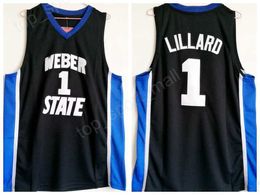 Weber State Damian Lillard Jerseys 1 University Black Colour Men Basketball Lillard College Jerseys Breathable For Sport Fans High Qualit