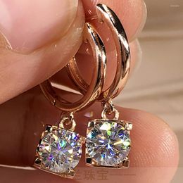 Hoop Earrings 14K Au585 Rose Gold Women Stud Drop Clip Moissanite Diamonds Round Wedding Party Engagement Anniversary Trendy