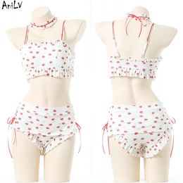 Ani Pool Party Girl Anime Strawberry Cute Bikini Swimstuit Beach Swimwear Women Pamas Unifrom Outfits Costumes Cosplay cosplay