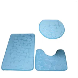 Bath Accessory Set Of 3 Bathroom Mat Soft Non Slip Cobblestone Rug Absorbent Shower Carpets Toilet Lid Cover Floor