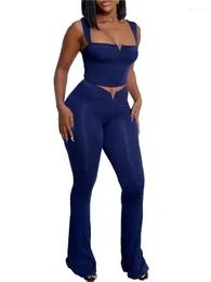 Women's Two Piece Pants Set Camis Crop Top And V-waist Flared Long Summer Sexy Holiday Party Night Clubwear Tight 2 Outfits