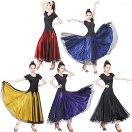 Stage Wear 2023 Women Short Sleeves Competetion Dance Dresses Female Rhinestones Ballroom Practice Eveing Clothing Party Costume