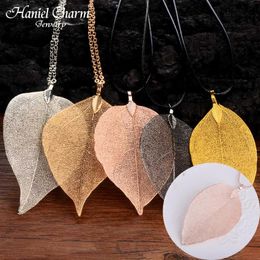 Pendant Necklaces Fashion Jewelry Maxi Necklace Chain Real Leaf Charm Design & Pendants Women Collier Femme Gifts 2023