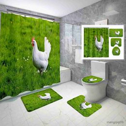 Shower Curtains PCS Chicken Theme Shower Curtain Sets Farm Cute Animal Bathroom Waterproof Bath Curtain Non-Slip Bath Mat Set R231101