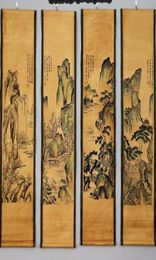 Tang Bohu Ancient paintings of the Tang dynasty characters Antique decorative living room paintings four screens Tang Shanshui 4pc7380647