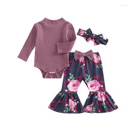 Clothing Sets 3PCS Baby Girls Fall Outfit Top And Pants Set Casual Long Sleeve Sweatshirt Romper Flared Bell Bottoms Suit