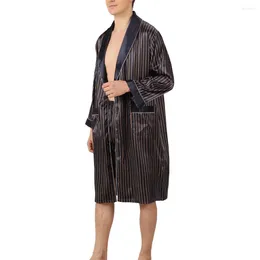 Men's Sleepwear Emulation Silk Bathrobe Set Striped Polka Dot Long Sleeve Lightweight Baggy Nightgown Robe Shorts Nightwear Sets