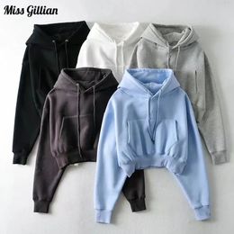 Women's Hoodies Sweatshirts Short Women Hooded Pullover Solid Colour Lady Sweatshirt Tracksuit Long Sleeve Crop Tops Female Fashion Korean Clothes 231031